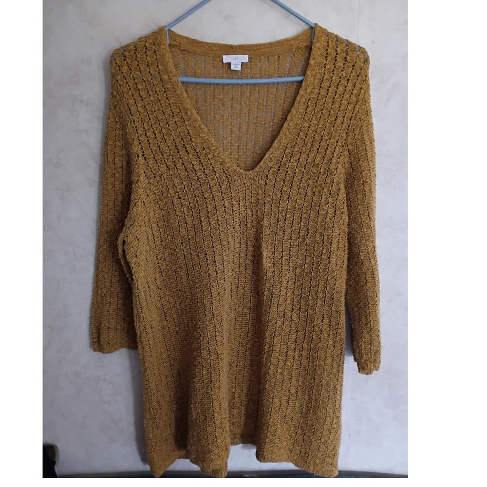 J Jill Longline Textured Sweater Tunic Mustard Oversized Cozy Minimalist XL P